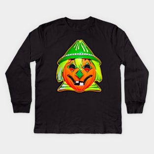 Pumpkin Scarecrow Mask Kids Long Sleeve T-Shirt